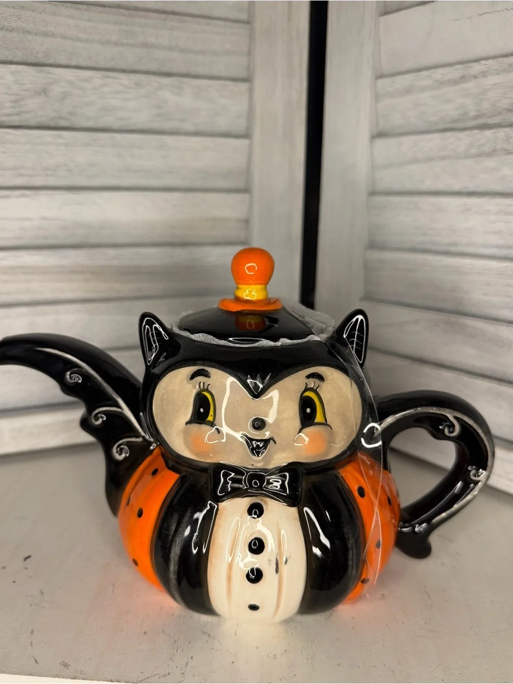 Johanna Parker Black & Orange Halloween Cat Teapot Ceramic Decorative Teapot